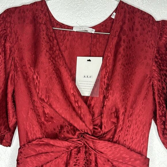 NWT ALC Alma Red Silk Wrap Front Blouse Size 2 - Picture 4 of 14